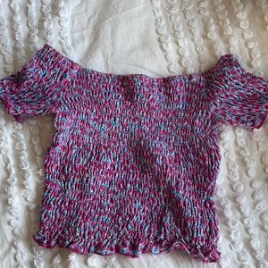 Top Shop Ruched Cropped Off The Shoulder Shirt